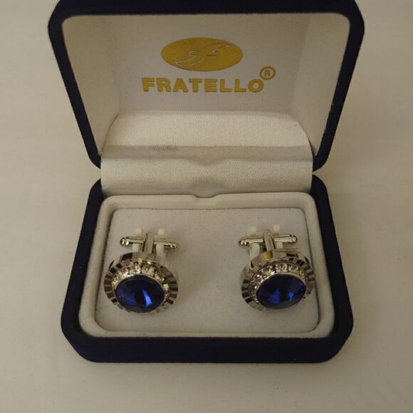 MEN'S FRATELLO BLUE STONE ROUND CUFFLINKS. - Picture 2 of 2
